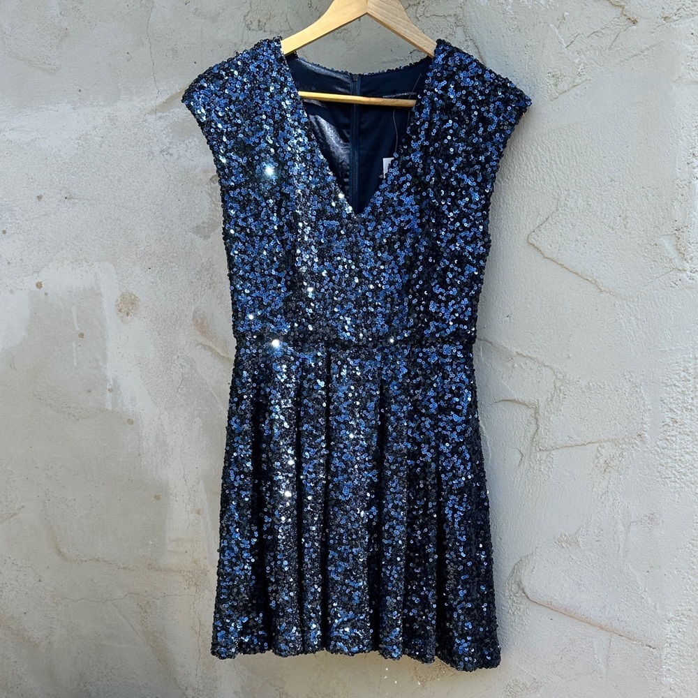 Sequin V-Neck Blue Dress